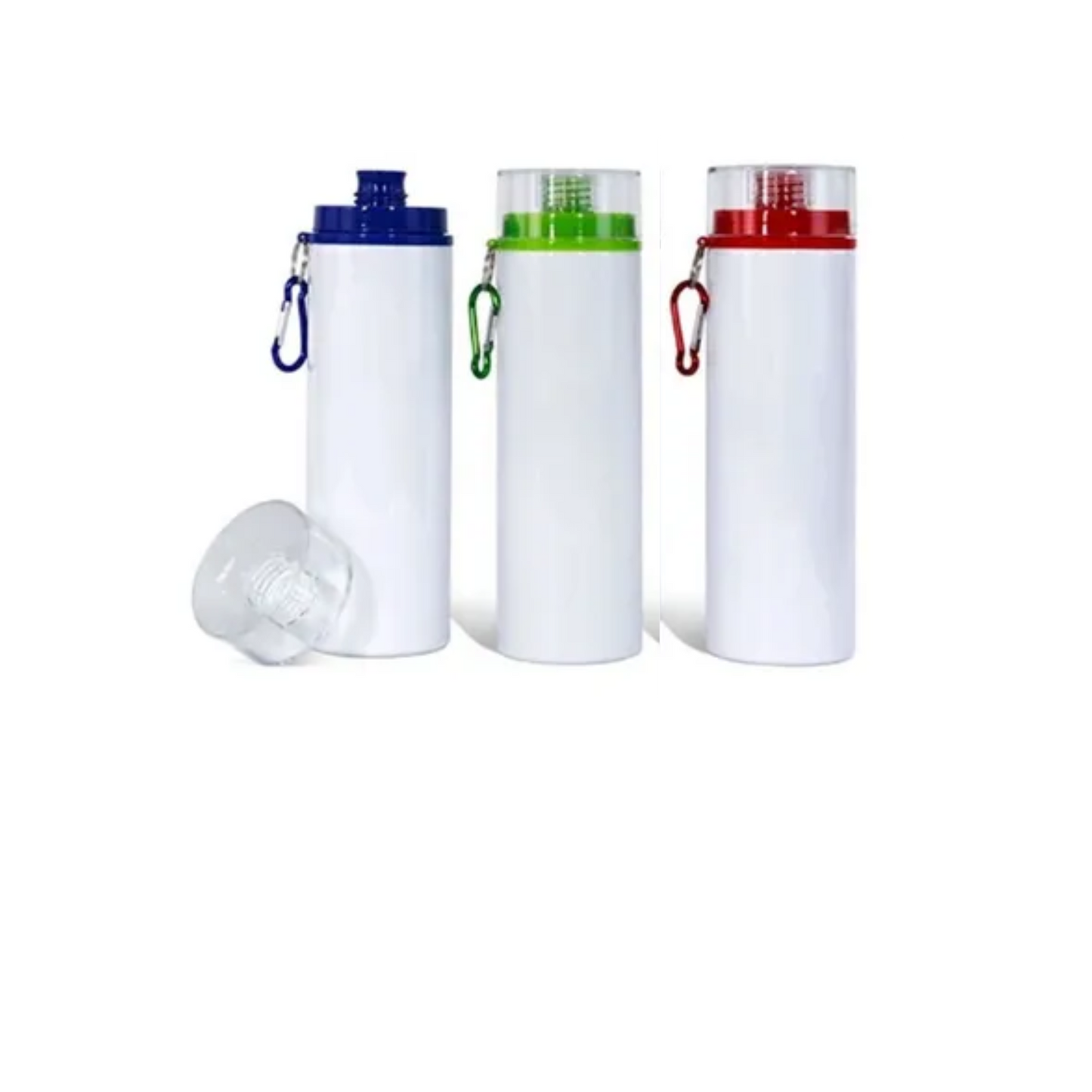 Botella deportiva 750 ml blanca con tapa de rosca color verde