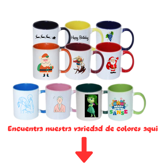Taza 11 oz blanco de color interior y asa rosado