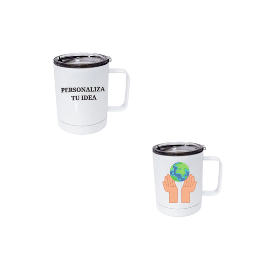 Taza 400ml de metal blanca con manga (13.5oz)