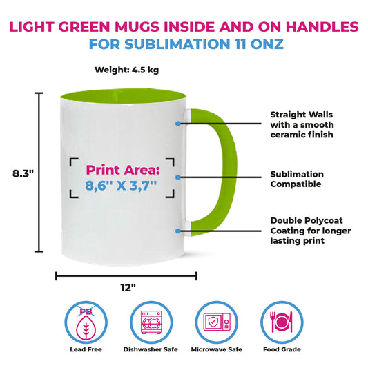 Taza 11 oz blanca color interno y asa verde claro