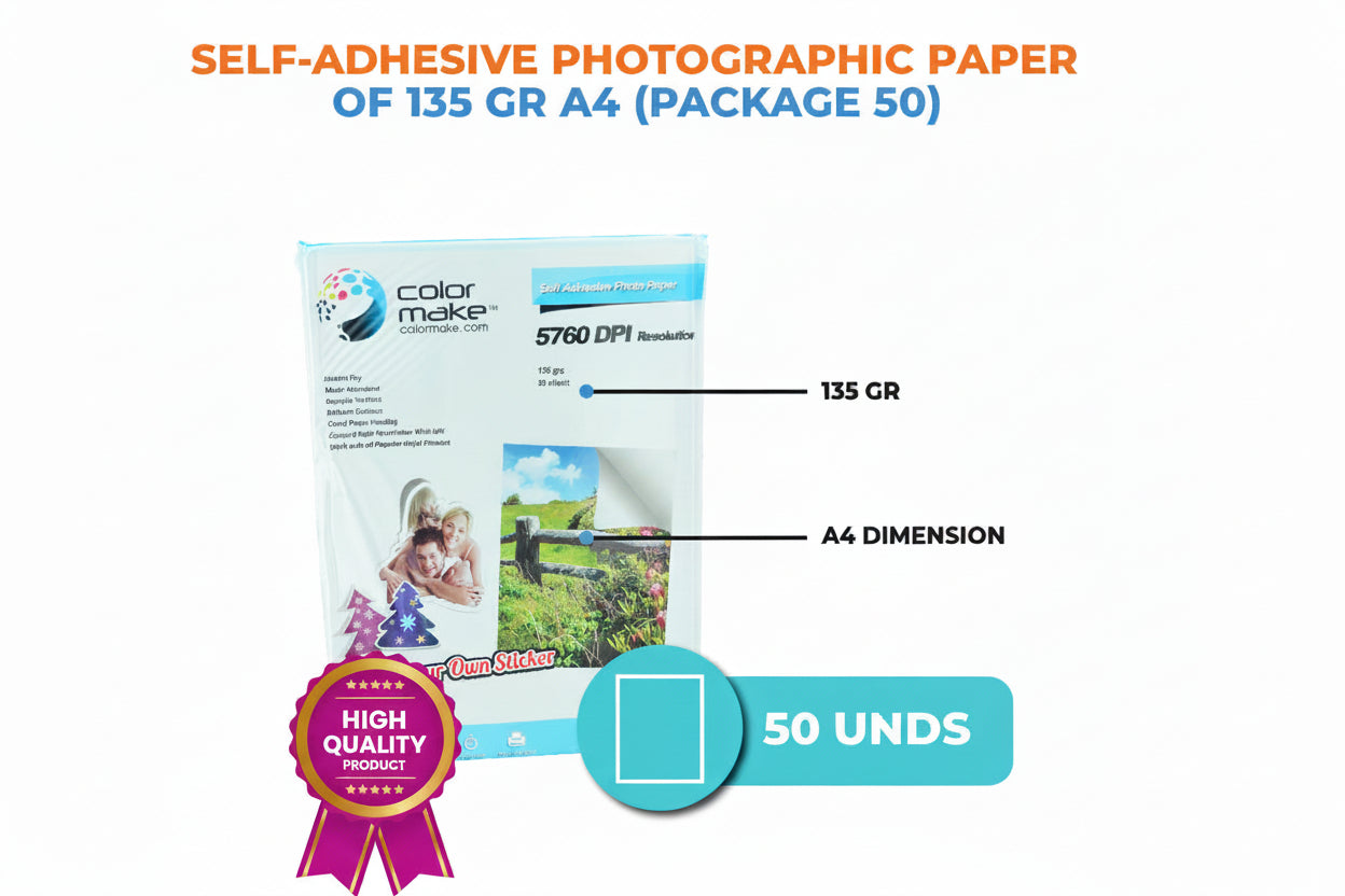Papel de Sticker autoadhesivo de 135 gr A4 (paquete 50)