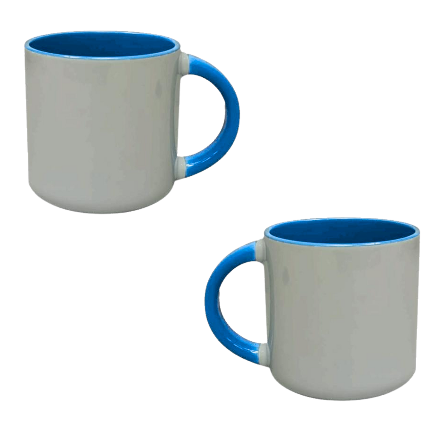 Taza 13 oz round blanca de color interno y asa azul claro
