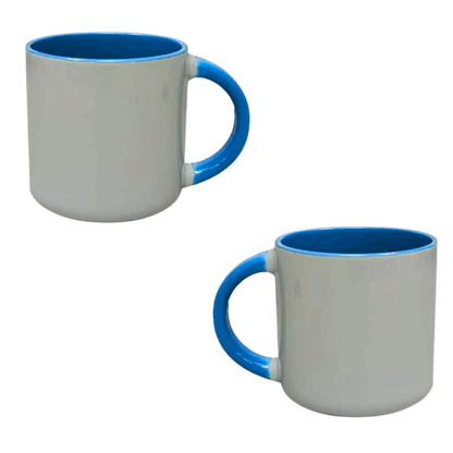 Taza 13 oz round blanca de color interno y asa azul claro