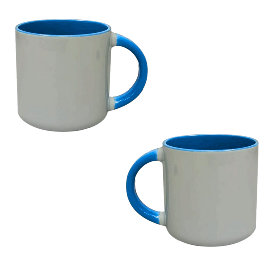 Taza 13 oz round blanca de color interno y asa azul claro