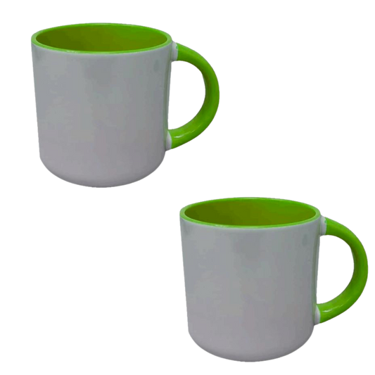 Taza 13 oz round blanca color interno y asa verde claro