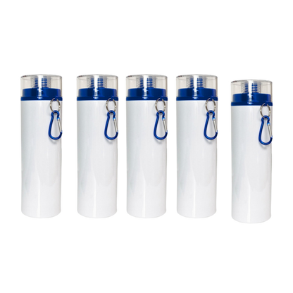 Botella deportiva 750 ml blanca con tapa de rosca color azul