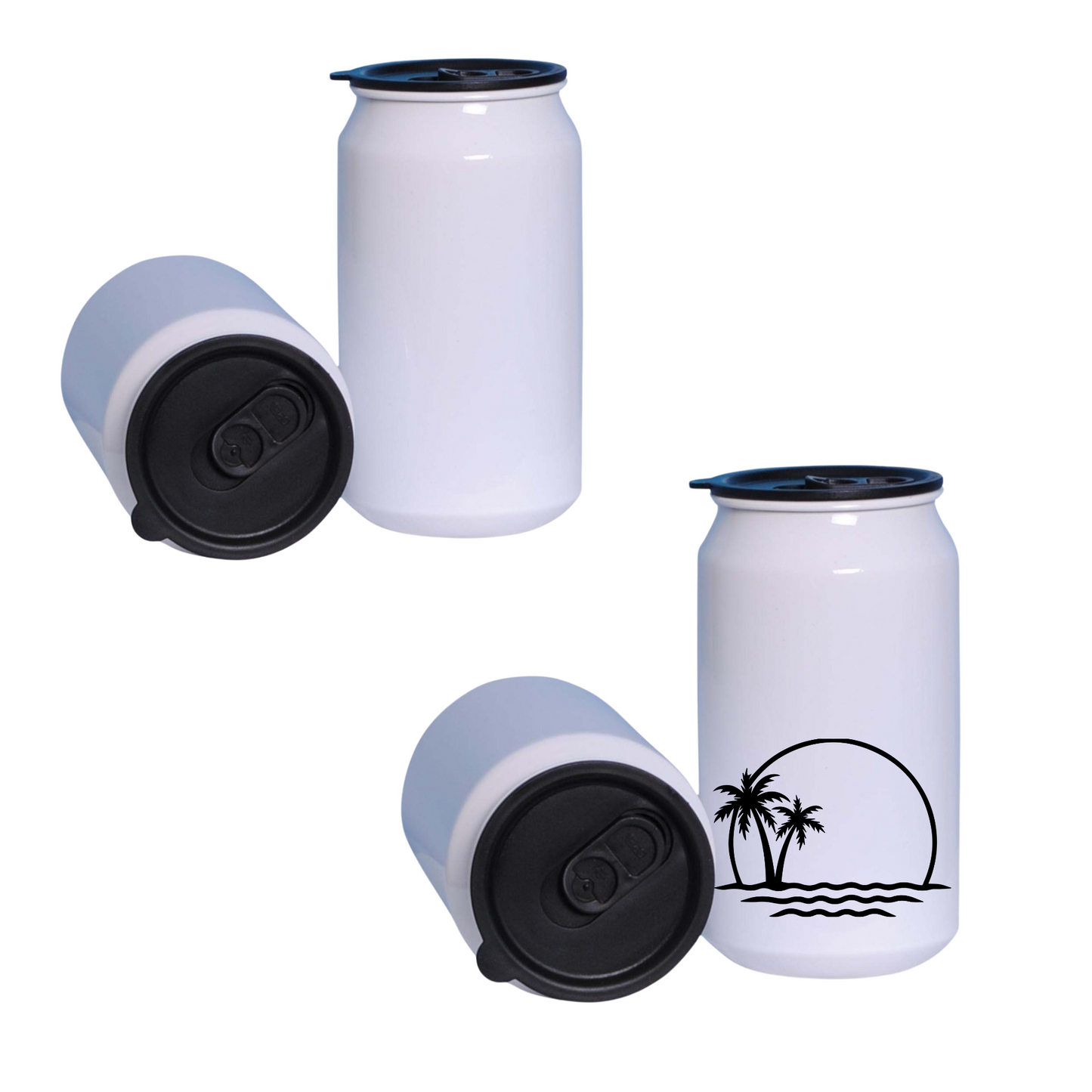 Lata blanca de aluminio de 12 oz con tapa de plástico