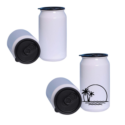 Lata blanca de aluminio de 12 oz con tapa de plástico