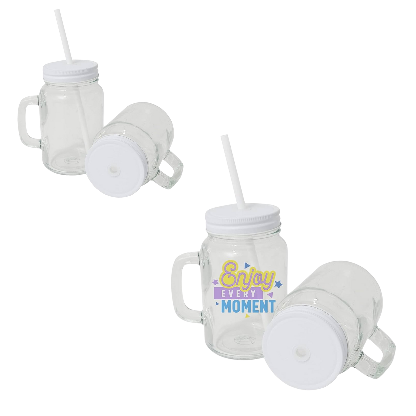 Jarra de vidrio transparente con sorbete 17 oz. Tapa blanca, negra o plateada
