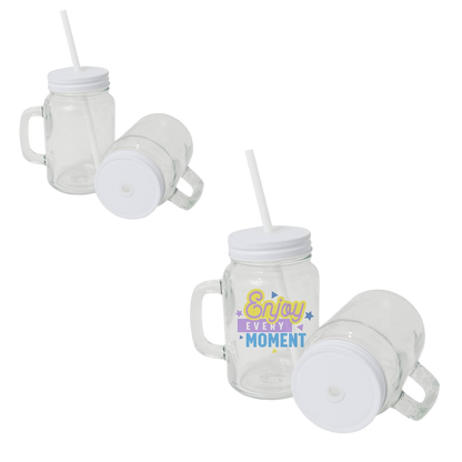 Jarra de vidrio transparente con sorbete 17 oz. Tapa blanca, negra o plateada