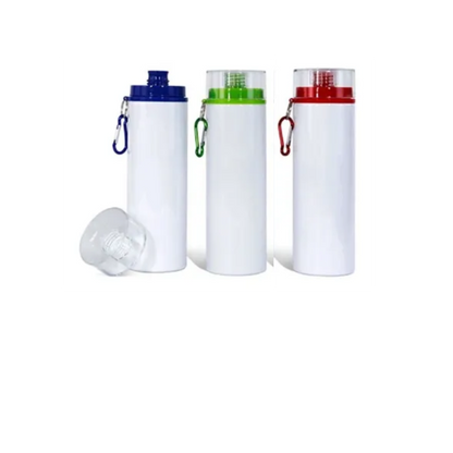 Botella deportiva 750 ml blanca con tapa de rosca color rojas