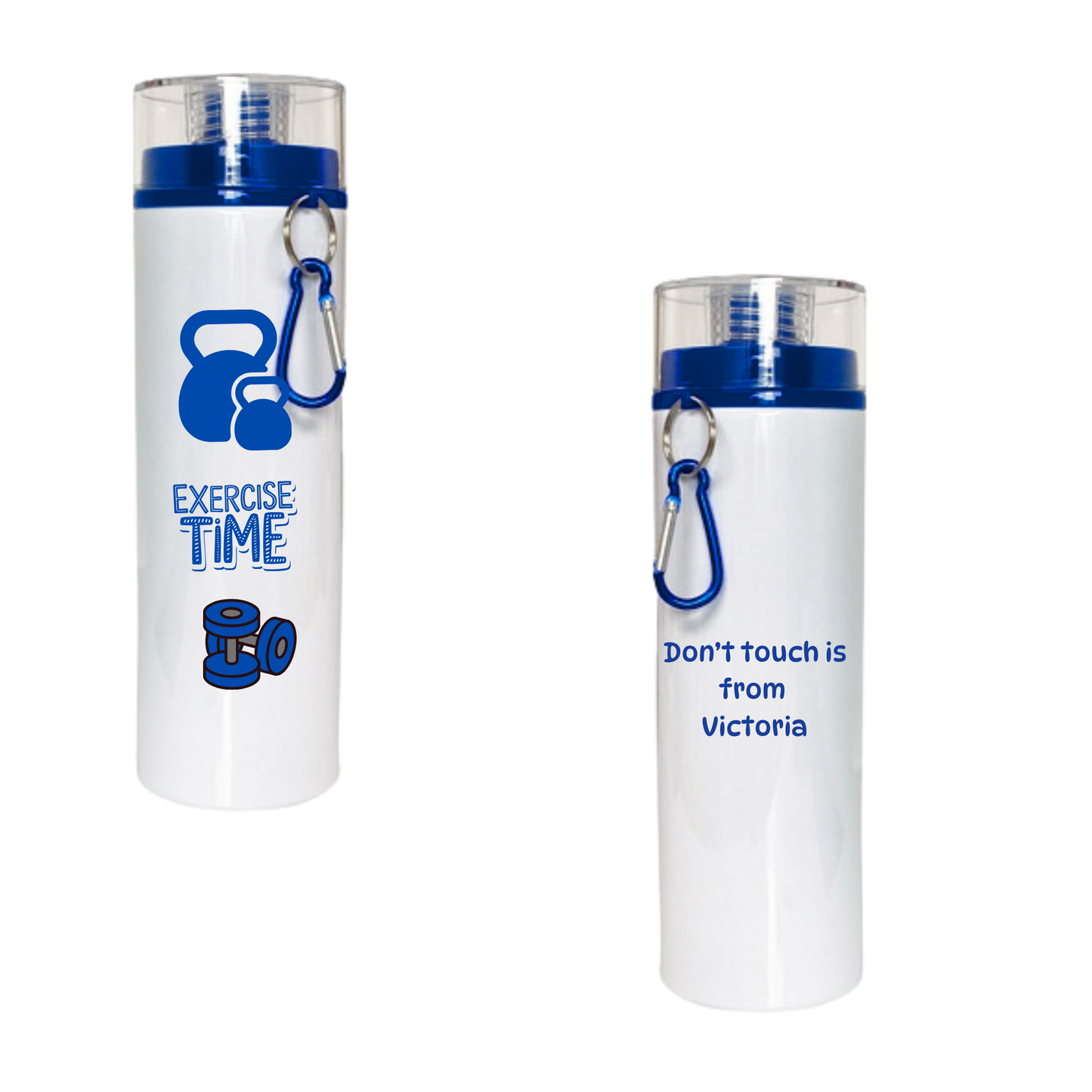 Botella deportiva 750 ml blanca con tapa de rosca color azul