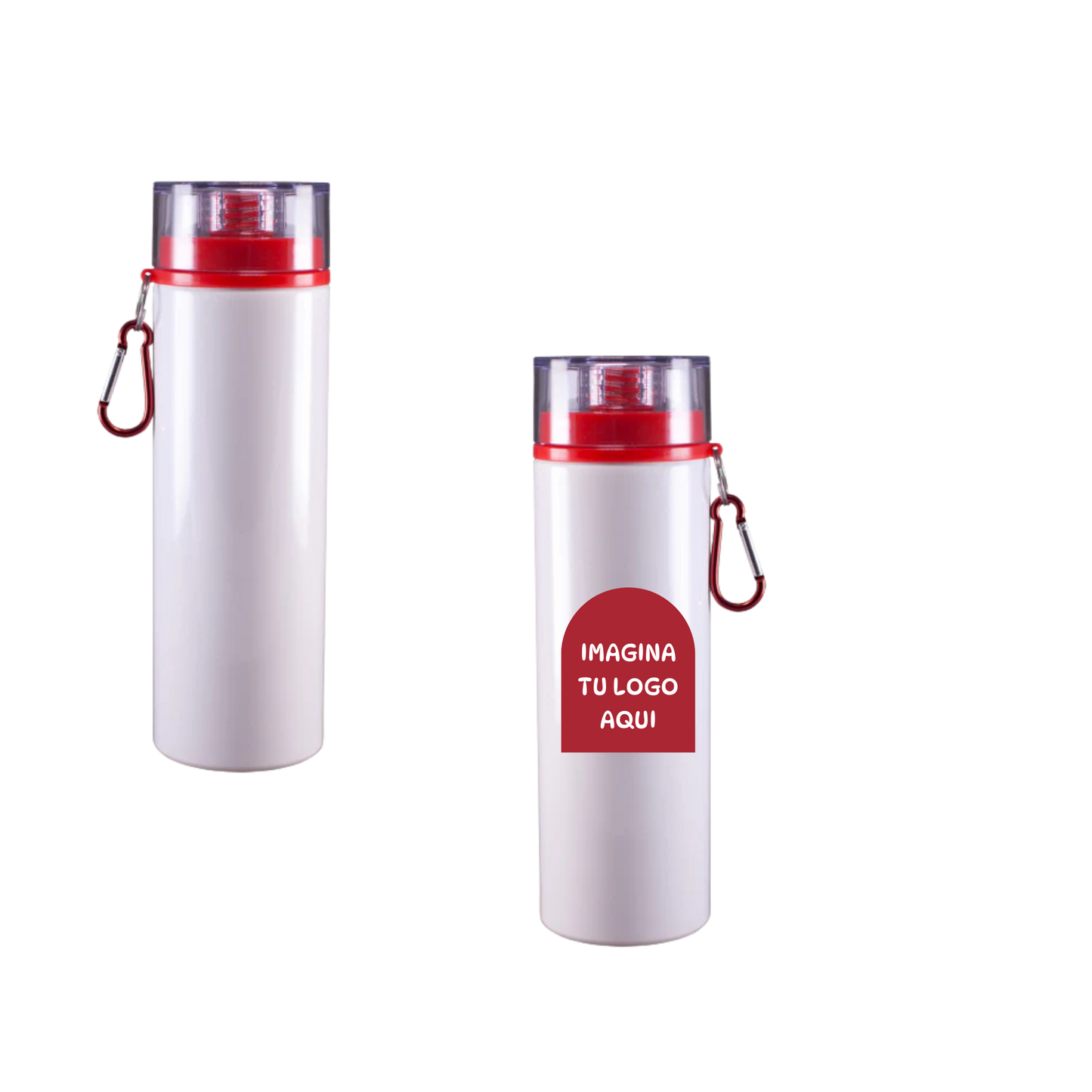 Botella deportiva 750 ml blanca con tapa de rosca color rojas