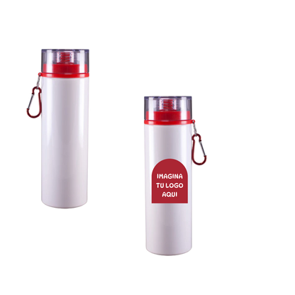 Botella deportiva 750 ml blanca con tapa de rosca color rojas