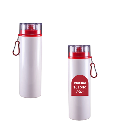 Botella deportiva 750 ml blanca con tapa de rosca color rojas