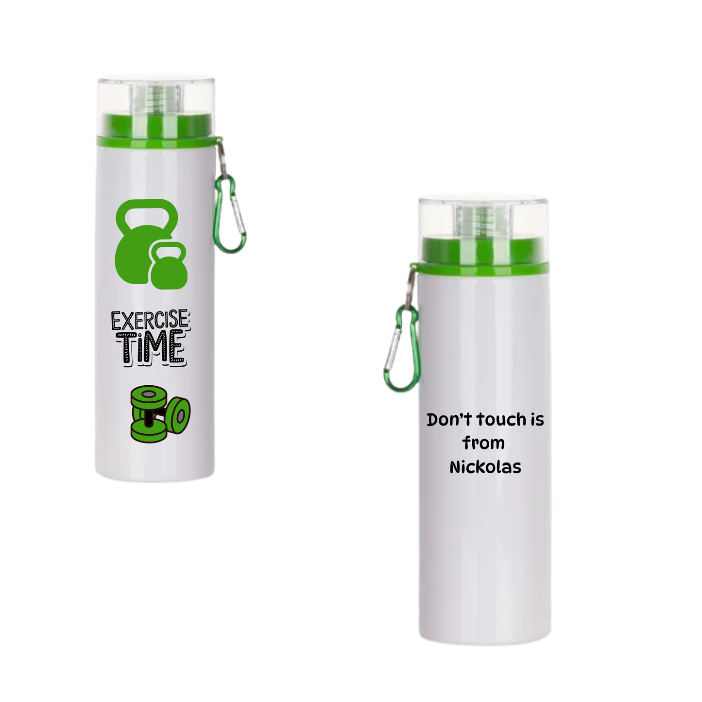 Botella deportiva 750 ml blanca con tapa de rosca color verde