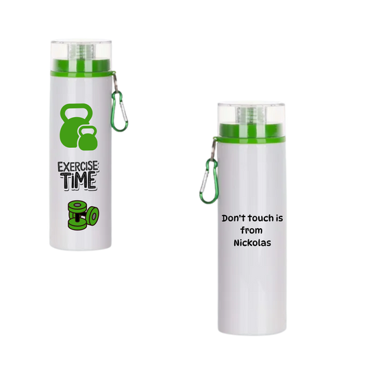 Botella deportiva 750 ml blanca con tapa de rosca color verde