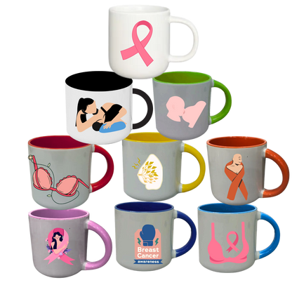 Taza 13 oz round blanca color interno y asa amarilla