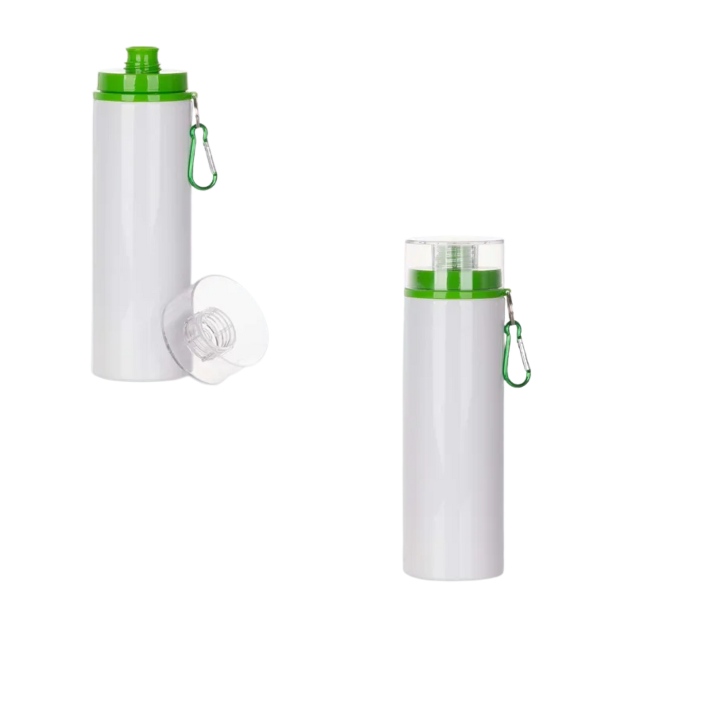 Botella deportiva 750 ml blanca con tapa de rosca color verde