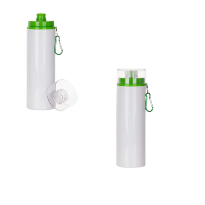 Botella deportiva 750 ml blanca con tapa de rosca color verde