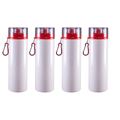 Botella deportiva 750 ml blanca con tapa de rosca color rojas