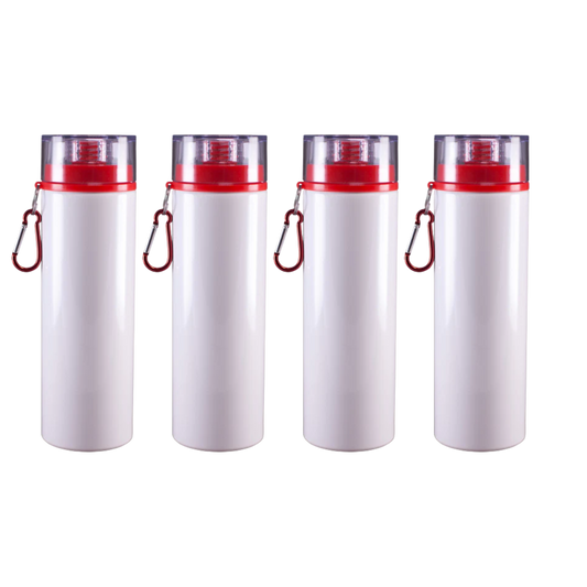 Botella deportiva 750 ml blanca con tapa de rosca color rojas