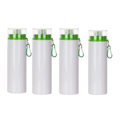 Botella deportiva 750 ml blanca con tapa de rosca color verde