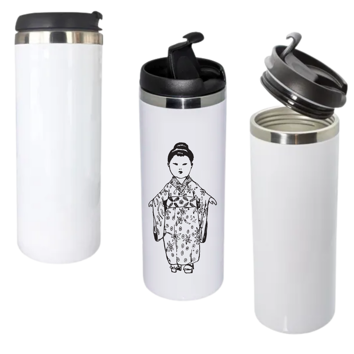 Vaso de acero 400 ml silver o blanco tapa negra