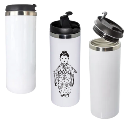 Vaso de acero 400 ml silver o blanco tapa negra