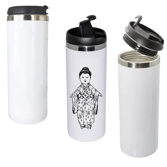 Vaso de acero 400 ml silver o blanco tapa negra