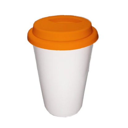 Vaso conico blanco 15 oz con tapa de silicona naranja