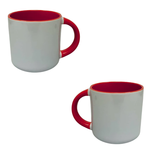 Taza 13 oz round blanca color interno y asa roja