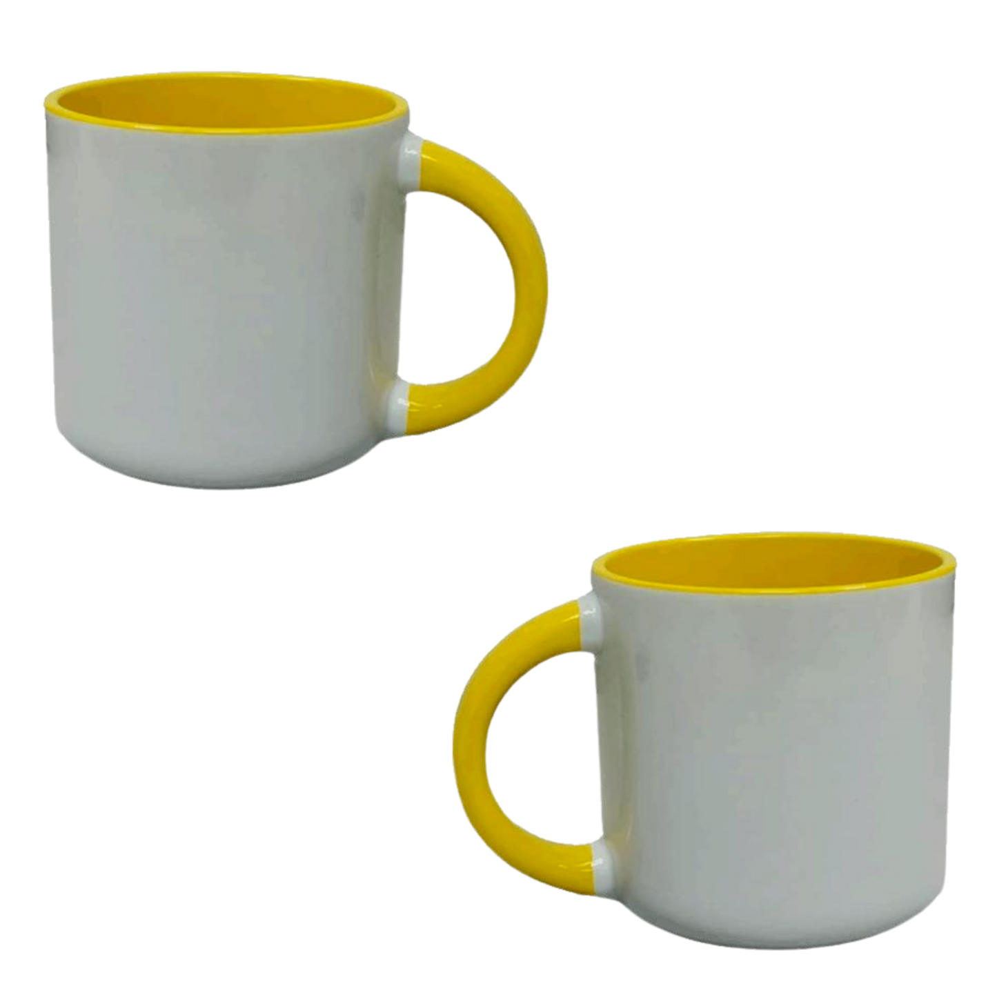 Taza 13 oz round blanca color interno y asa amarilla