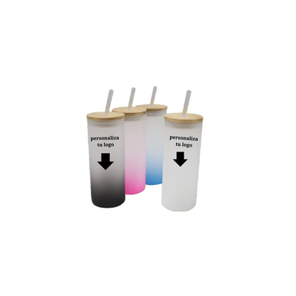 Vaso Frosted con tapa de bambu y sorbeto 690 ml