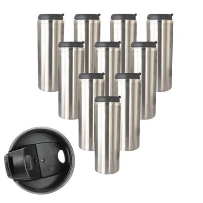 Vaso de acero 400 ml silver o blanco tapa negra