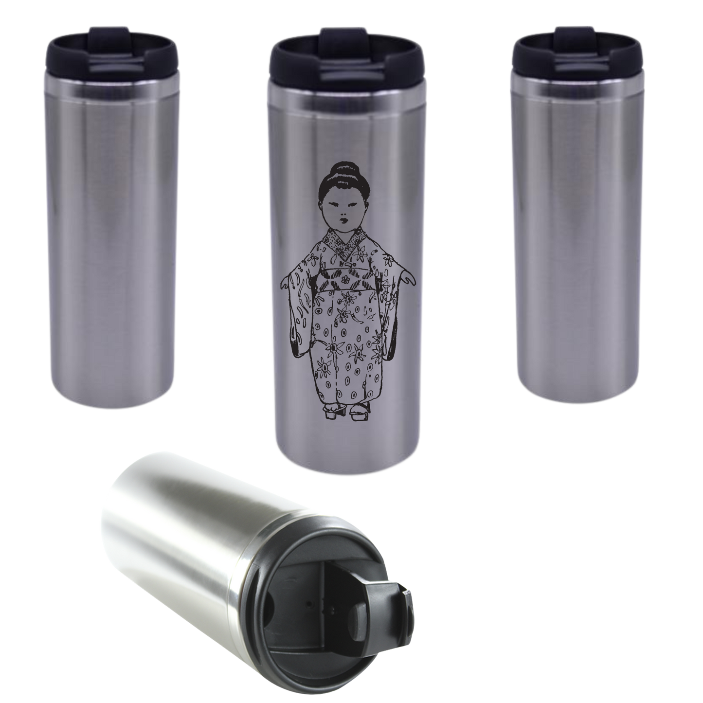 Vaso de acero 400 ml silver o blanco tapa negra