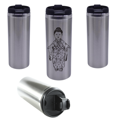 Vaso de acero 400 ml silver o blanco tapa negra