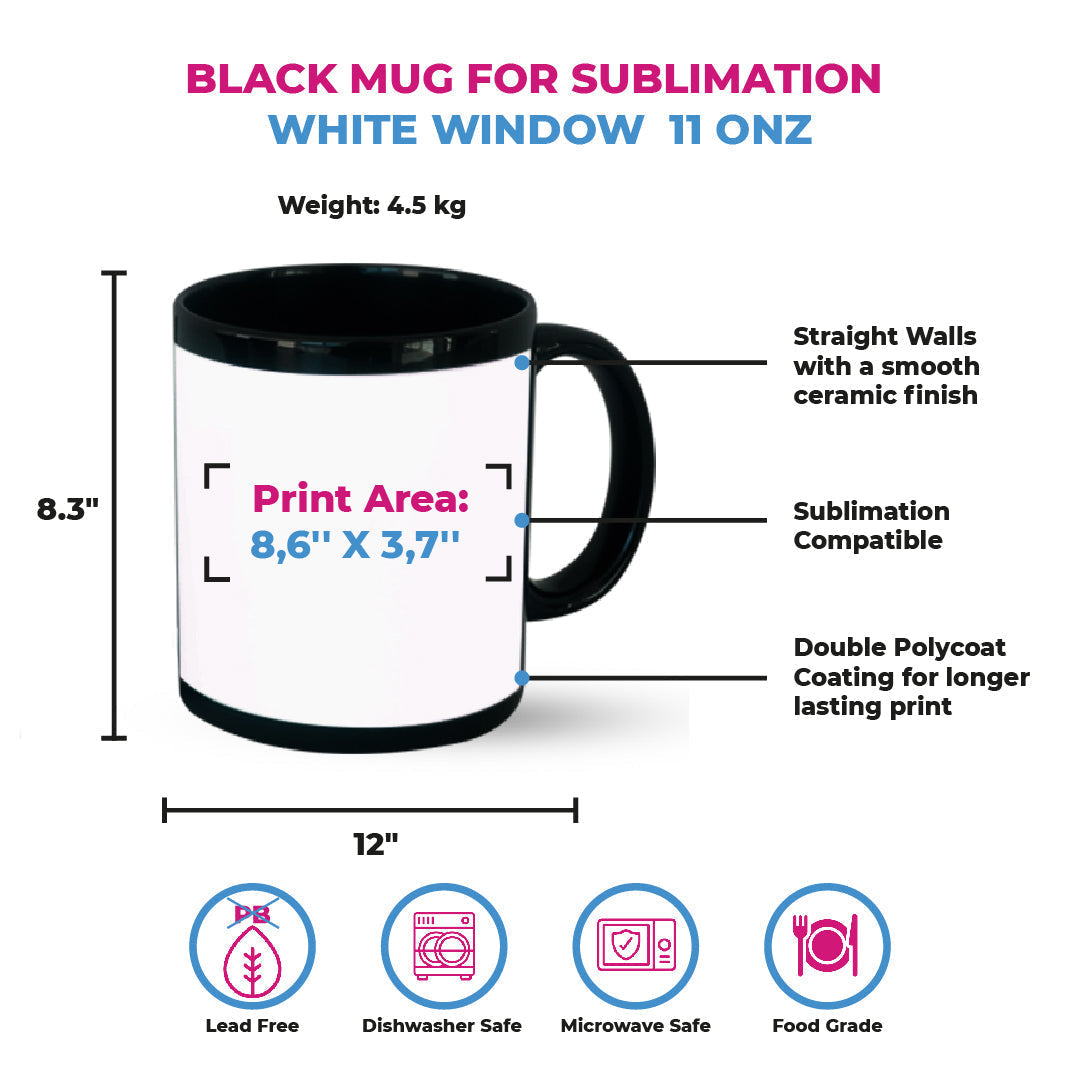 Taza 11 oz negra con ventana blanca