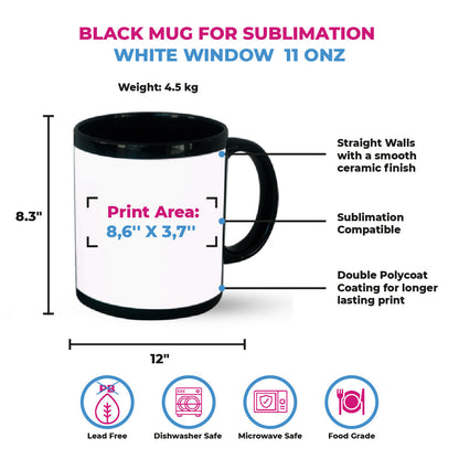 Taza 11 oz negra con ventana blanca