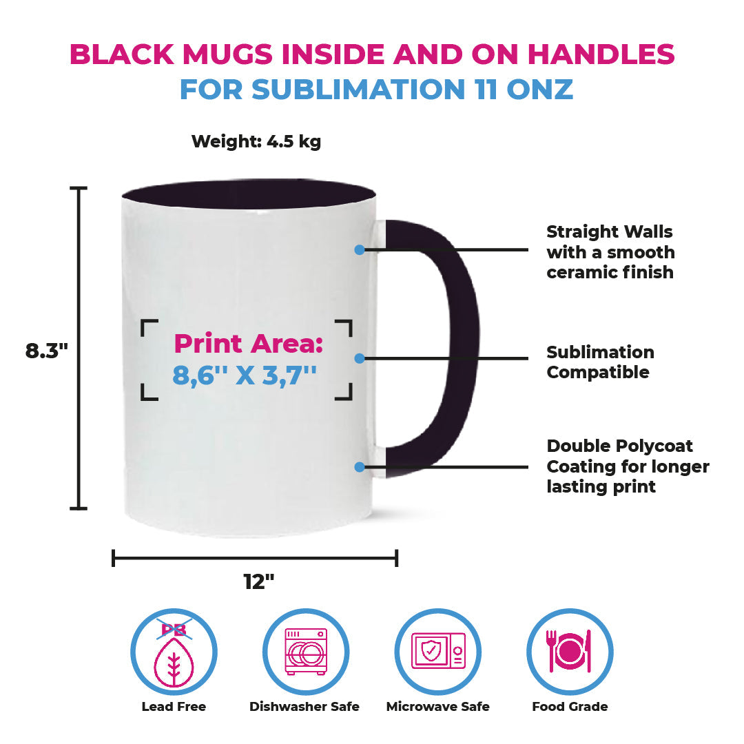Taza 11 oz blanca de color interno y asa negro