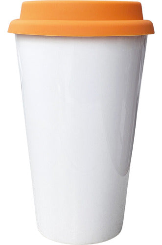 Vaso conico blanco 15 oz con tapa de silicona naranja