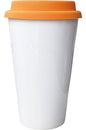 Vaso conico blanco 15 oz con tapa de silicona naranja