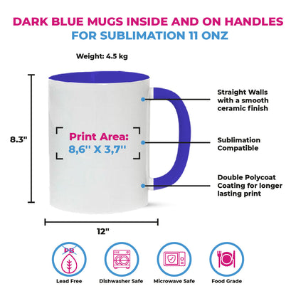 Taza 11 oz blanco de color interior  y asa azul oscuro