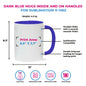 Taza 11 oz blanco de color interior  y asa azul oscuro