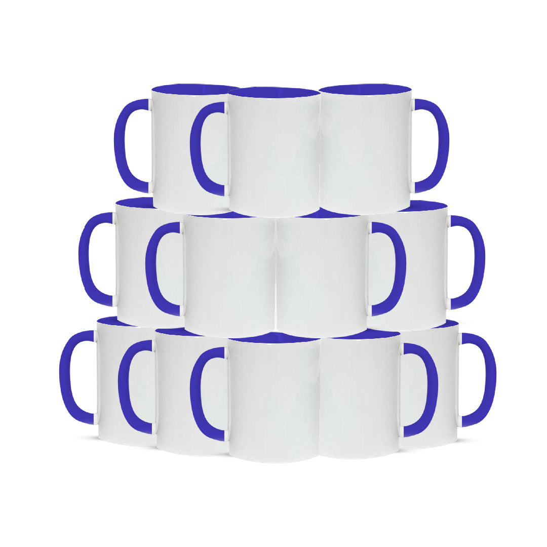 Taza 11 oz blanco de color interior  y asa azul oscuro