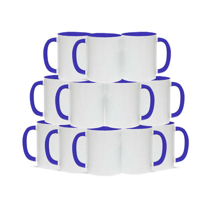 Taza 11 oz blanco de color interior  y asa azul oscuro
