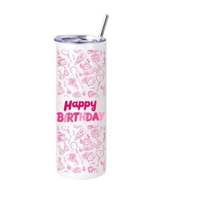 Vaso 20oz de Metal blanco con tapa transparente con sorbeto