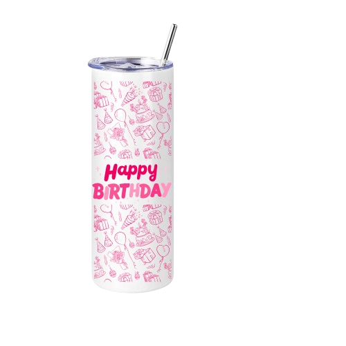 Vaso 20oz de Metal blanco con tapa transparente con sorbeto
