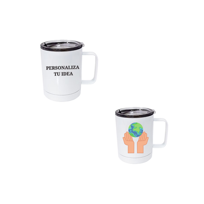 Taza 400ml de metal blanca con manga (13.5oz)