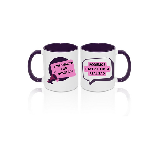 Taza 11 oz blanca de color interior y asa violeta